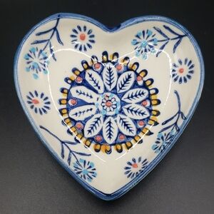 Young's NWT Heart-Shaped Stoneware Hand Stamped Decorative Dish